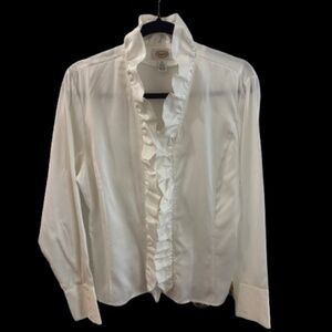 Talbots white ruffled front button up blouse. Size12 Excellent condition